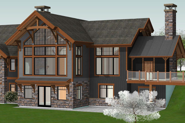 Butternut-Lodge-Clarksburg-Ontario-Canadian-Timberframes-Design-Rear-Perspective