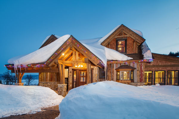 Steamboat-Springs-Colorado-Canadian-Timberframes-Front-Exterior-Twilight