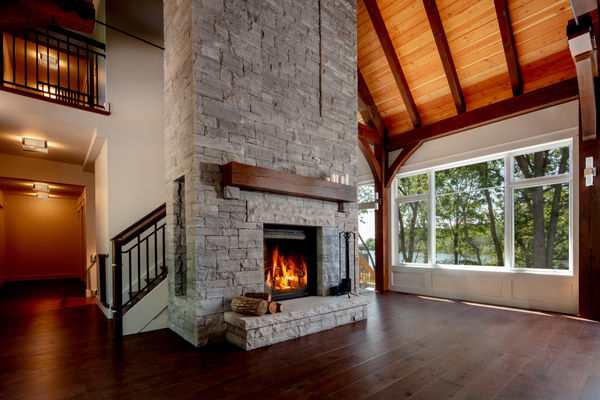 Bay-of-Quinte-Timber-Home-Ontario-Canadian-Timberframes-Completed-Great-Room-Fireplace